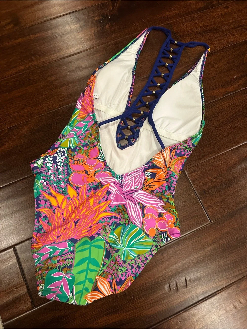Trina Turk Multicolor Tropical Lace-Up One-Piece Swimsuit - Picture 4 of 6